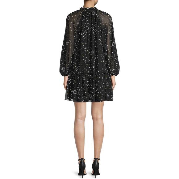 Derek Lam 10 Crosby Sz 2 Juno Trapeze Mini Dress Black Celestial Print Chiffon - Picture 2 of 13